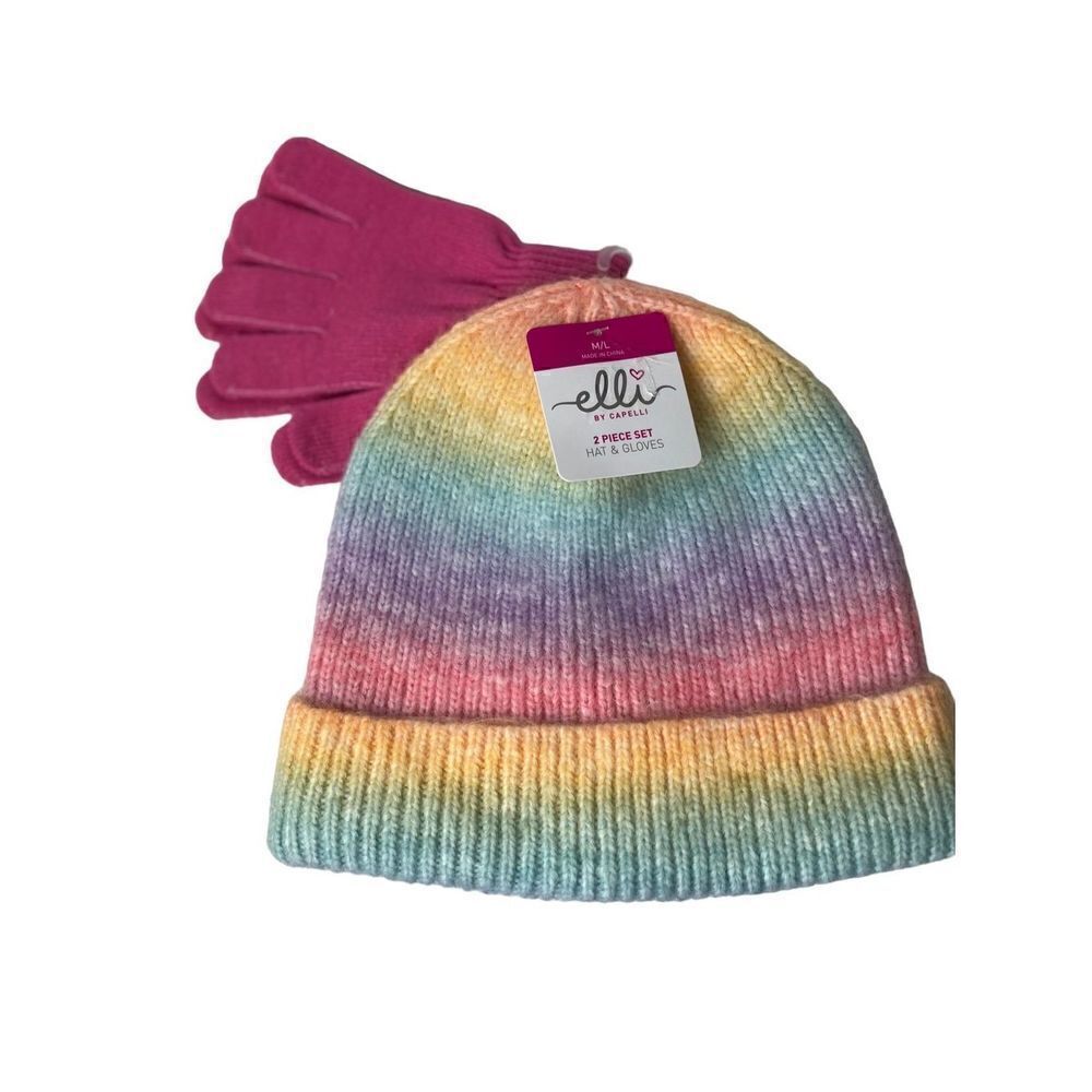 Elli by Capelli M/L Ombre Cuffed Beanie & Magic Glove 2- Piece Set